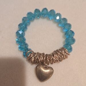 Aqua Beaded Bracelet with Heart Charm